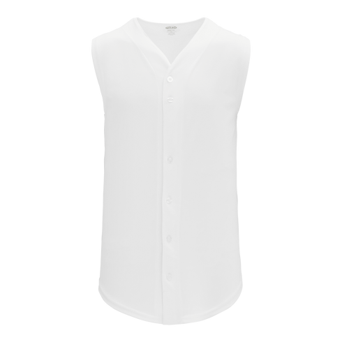 Athletic Knit Full Button Sleeveless Baseball Jersey (BA1812), Color '000 White'